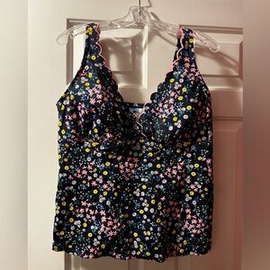 Draper James Navy Floral Trim Swim Top with Bright Yellow & Pink Accents